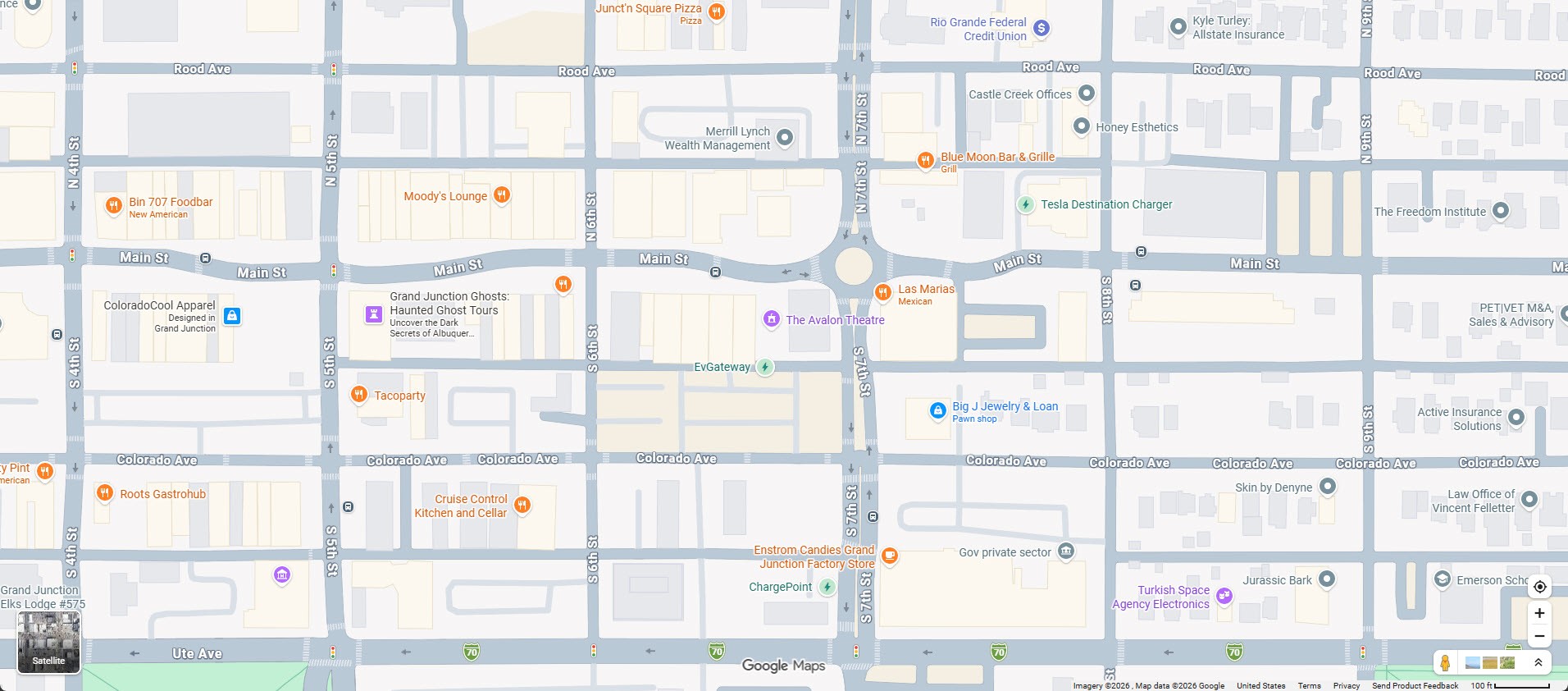 Parking map for the Avalon Theater in downtown Grand Junction